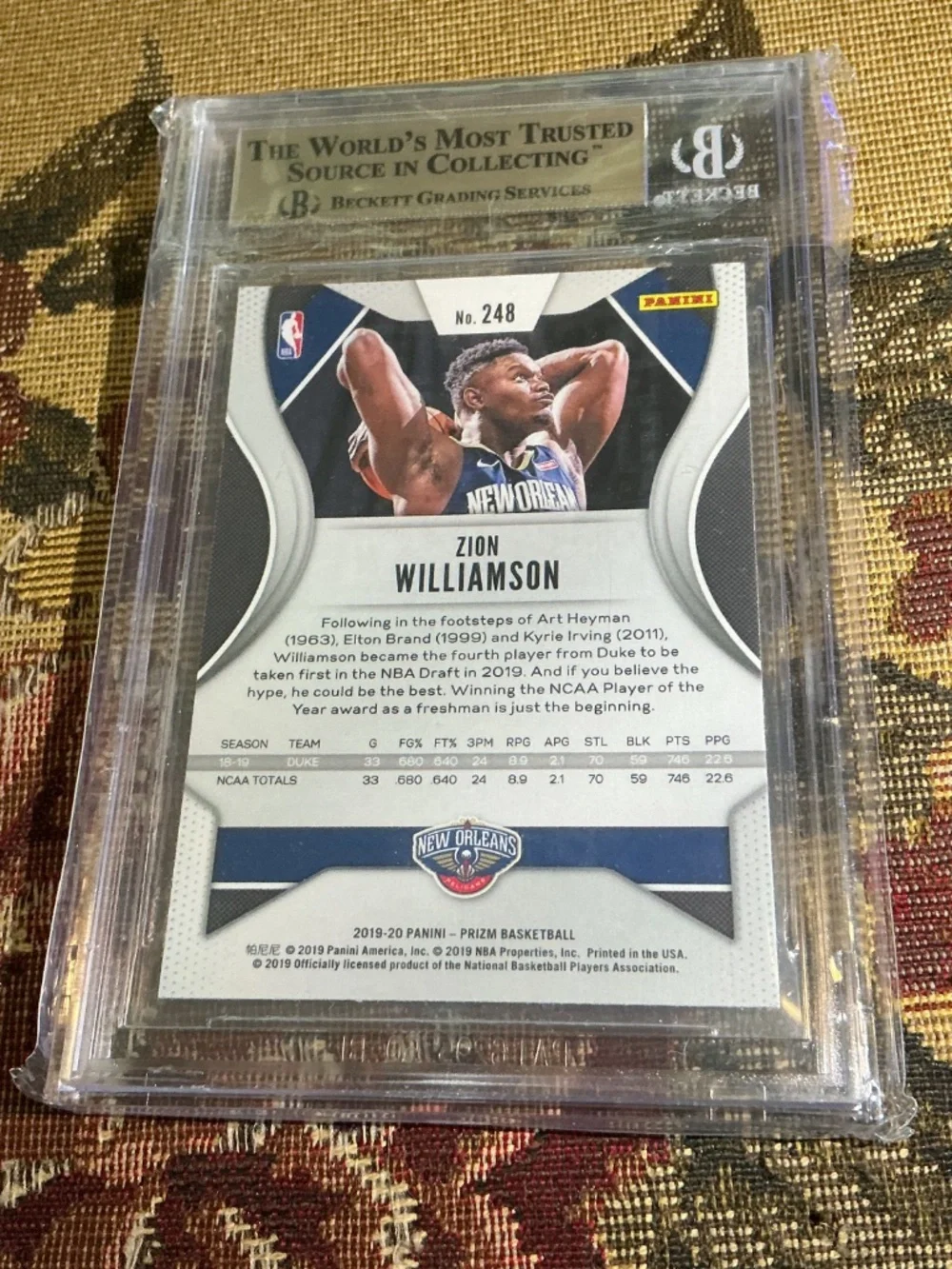 Zion Williamson 2019-20 Panini Prizm Rookie #248 Graded BGS 9.5 GEM MINT